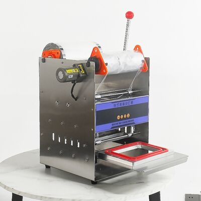 Electric Semi-automatic Manual Milk Tea Sealing Machine DF2014T-M with Food-Grade Stainless Steel Body and 6061 Anodized Aluminum Mold