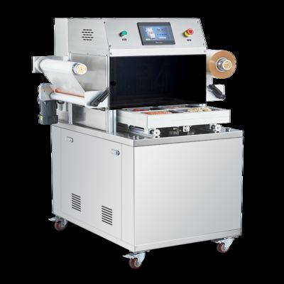 เครื่องซีลสุญญากาศแบบฟิล์มปิดผนึกอัตโนมัติเต็มรูปแบบ DQ440VSL พร้อมสแตนเลสเกรดอาหาร 304 สำหรับการบรรจุแบบ MAP